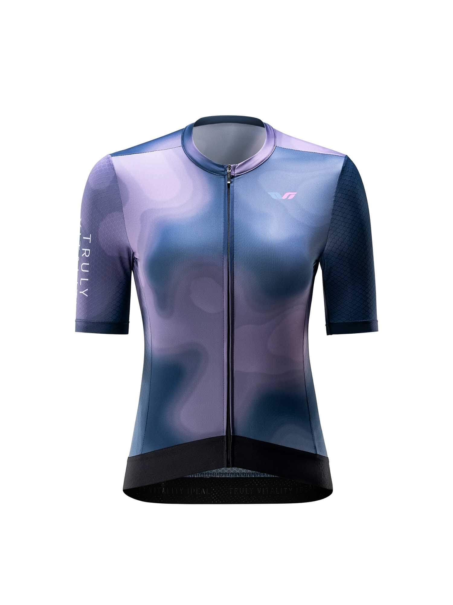 ROCKBROS women’s short-sleeve cycling jersey with blue to purple gradient design
