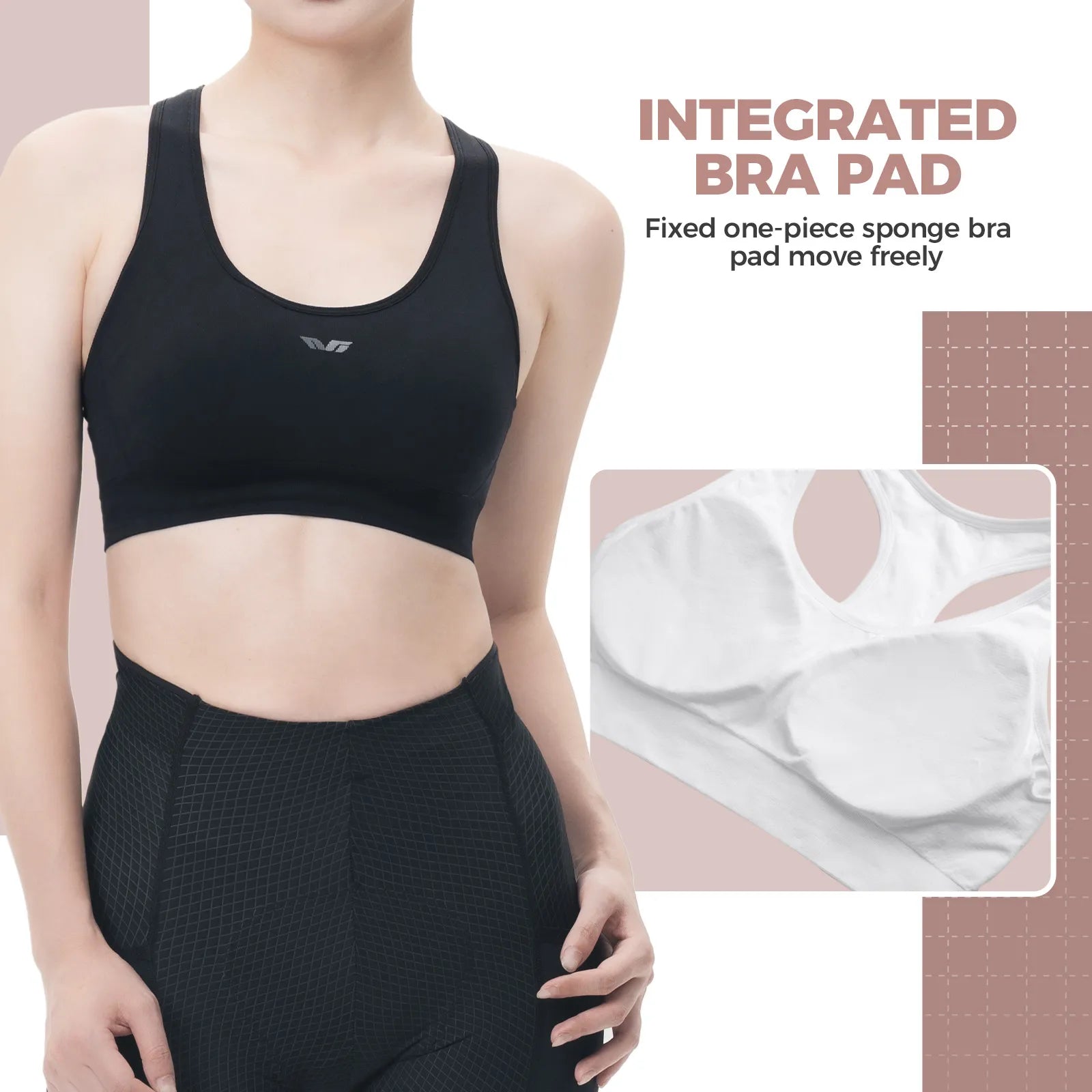 ROCKBROS women's racerback sports bra with built-in bra support and breathable fabric
#Color_Black
