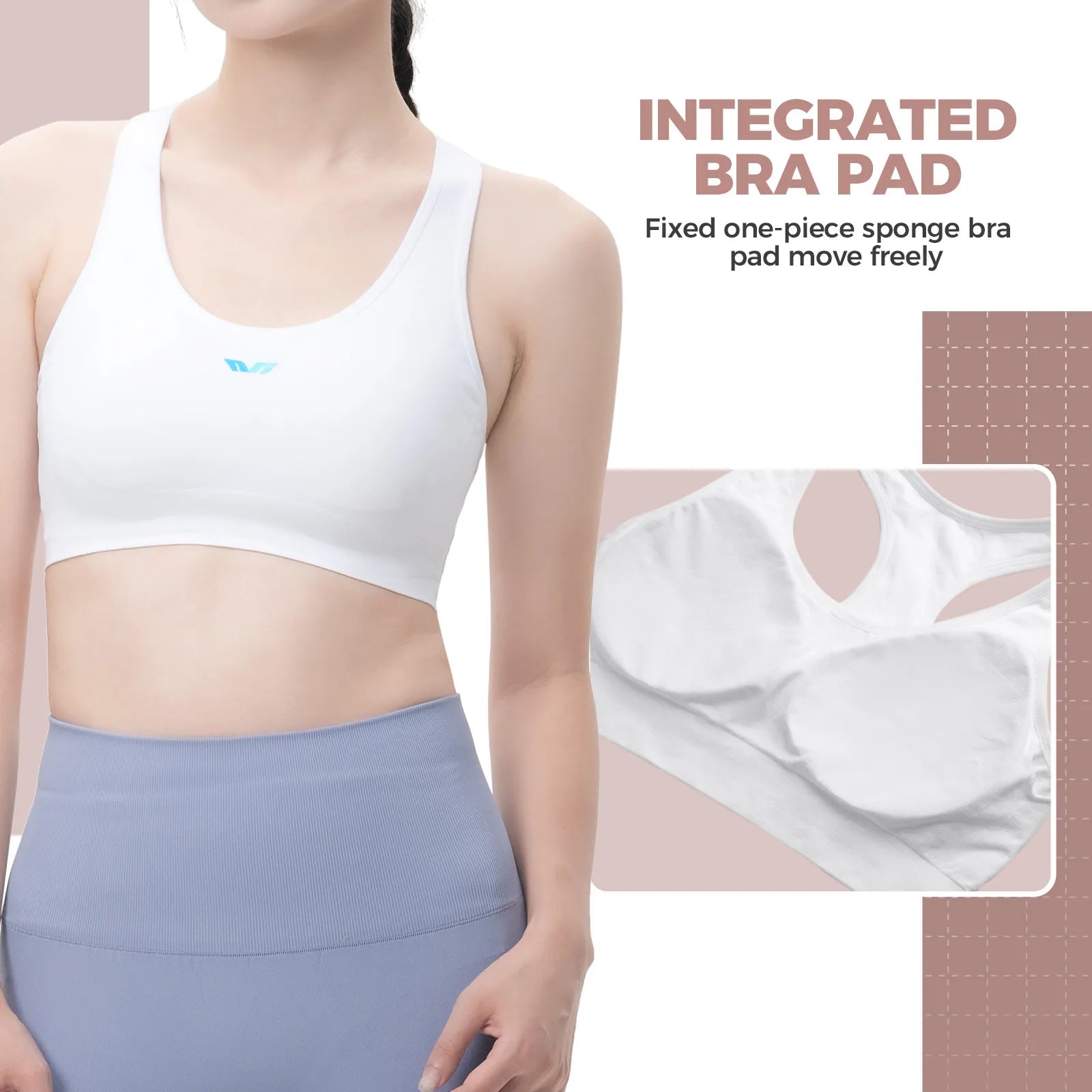 ROCKBROS women's racerback sports bra with built-in bra support and breathable fabric
#Color_White
