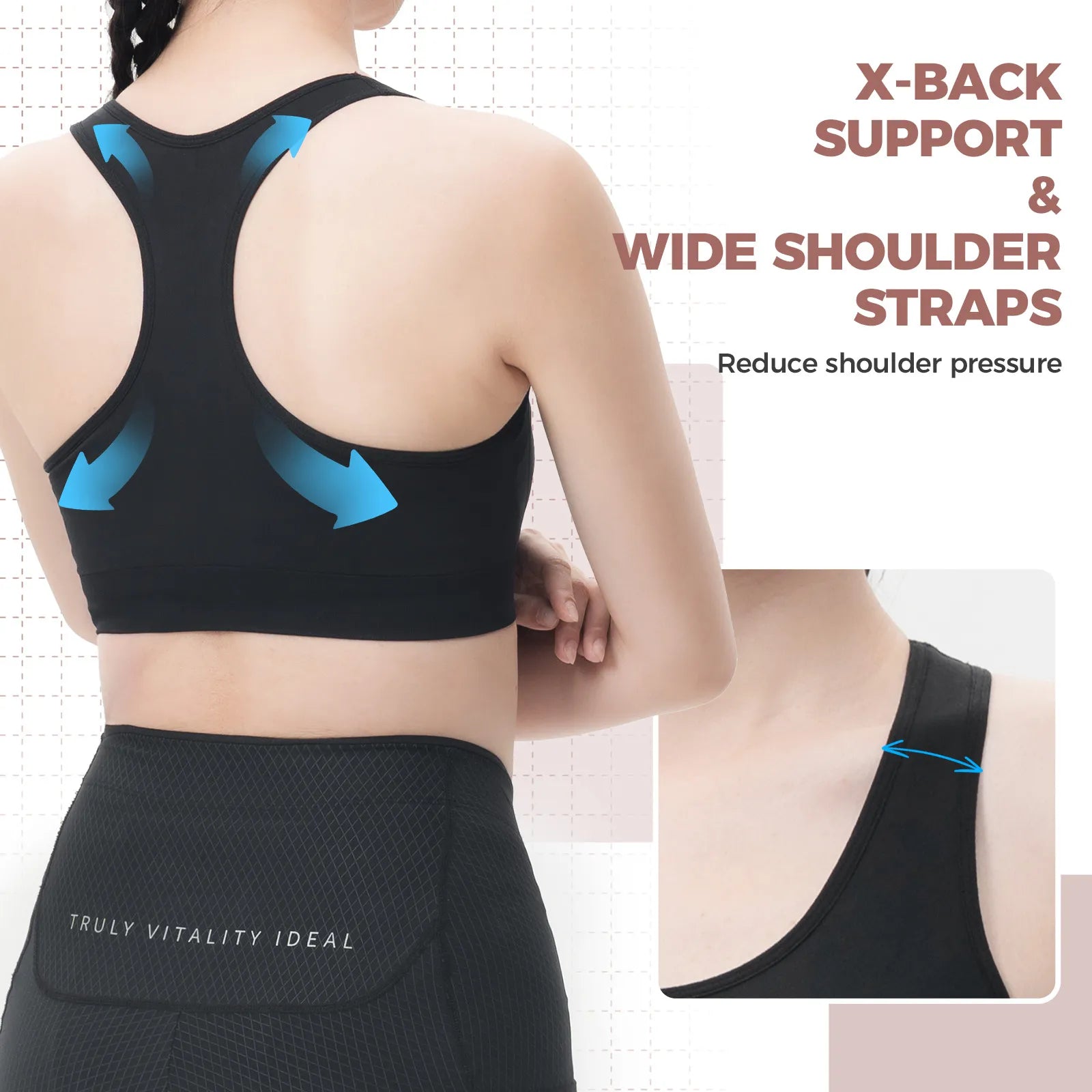 ROCKBROS women's racerback sports bra with built-in bra support and breathable fabric
#Color_Black