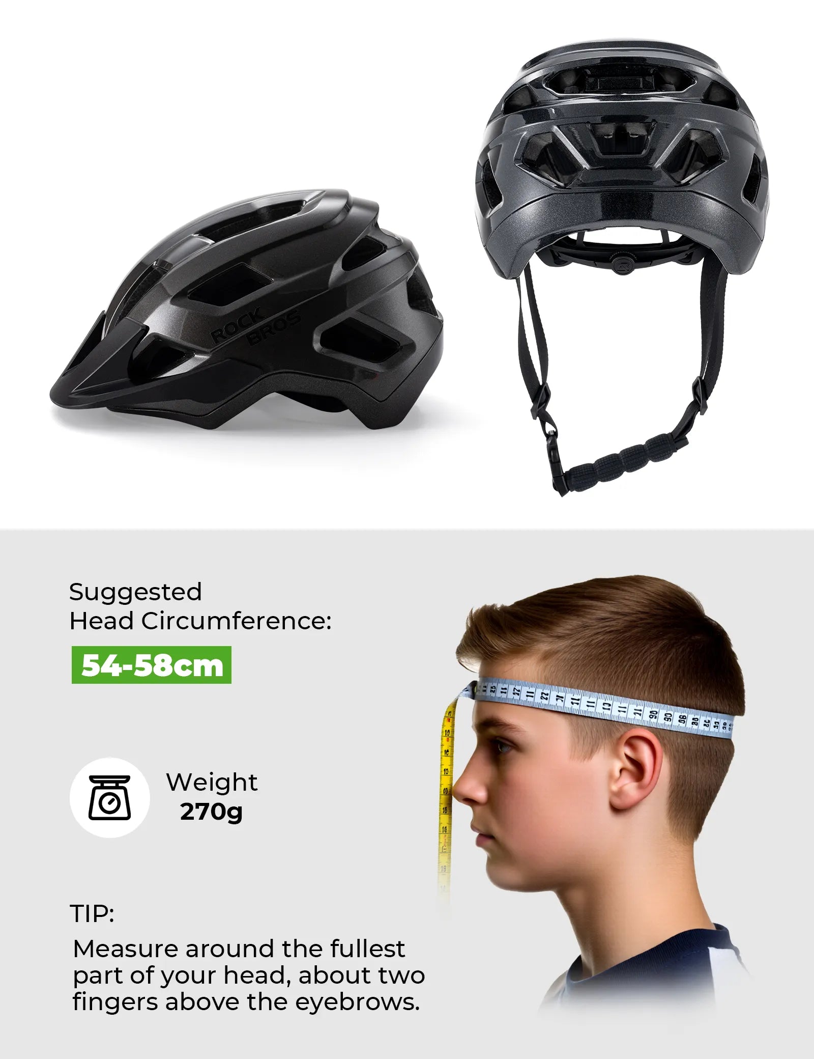 ROCKBROS youth cycling helmet with high coverage rear protection and magnetic rear light mount for safer riding