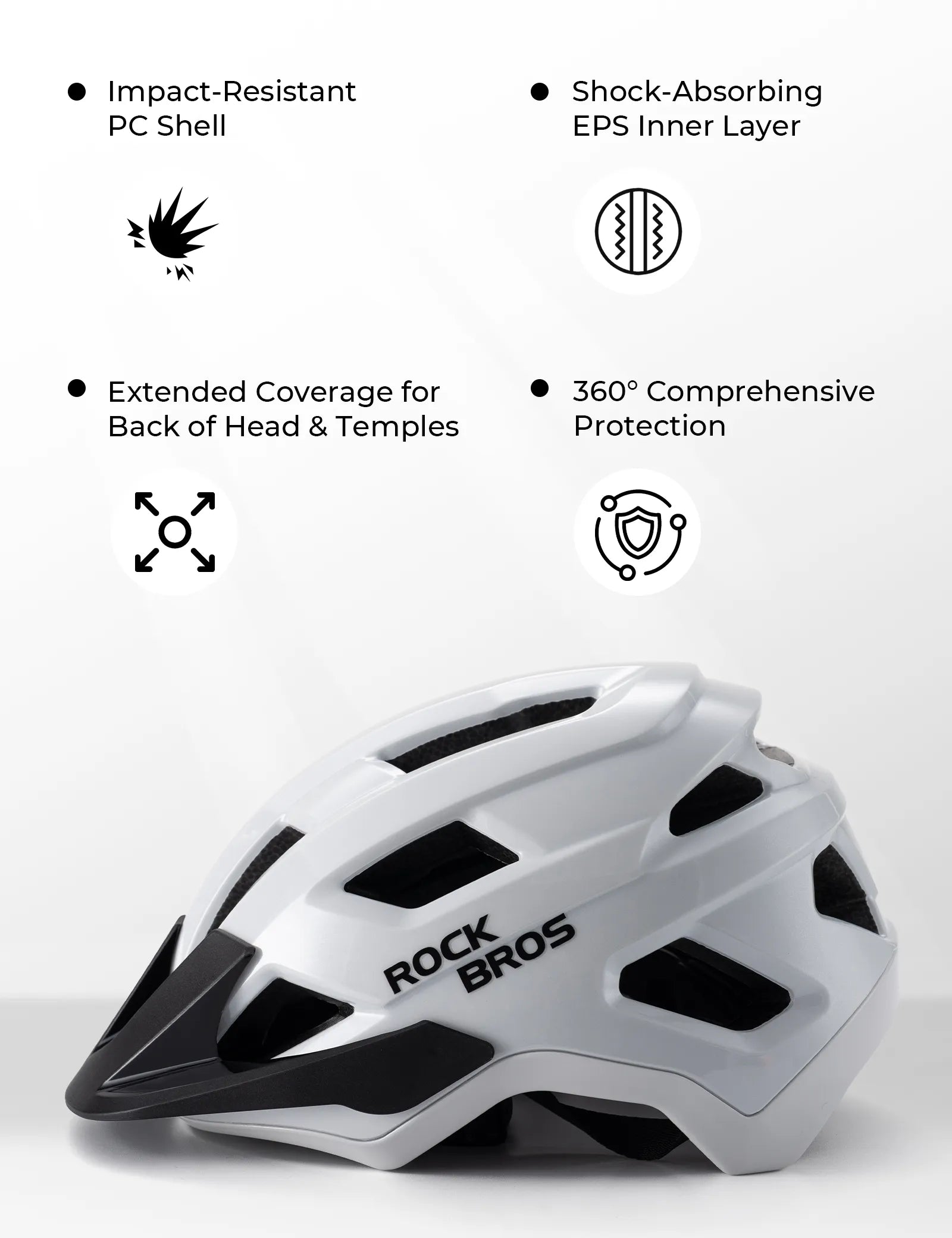 ROCKBROS youth cycling helmet with high coverage rear protection and magnetic rear light mount for safer riding
#Color_White