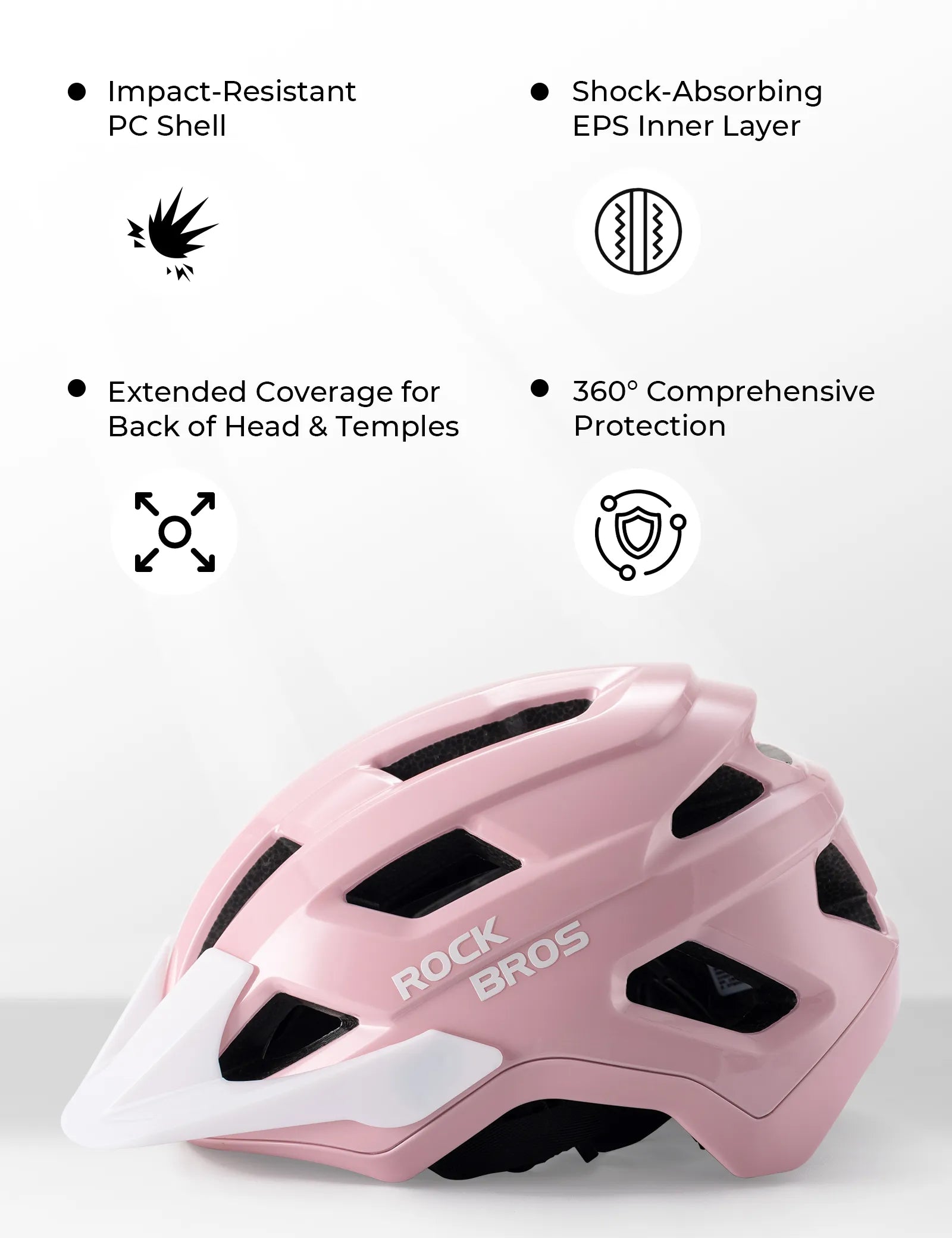 ROCKBROS youth cycling helmet with high coverage rear protection and magnetic rear light mount for safer riding
#Color_Pink